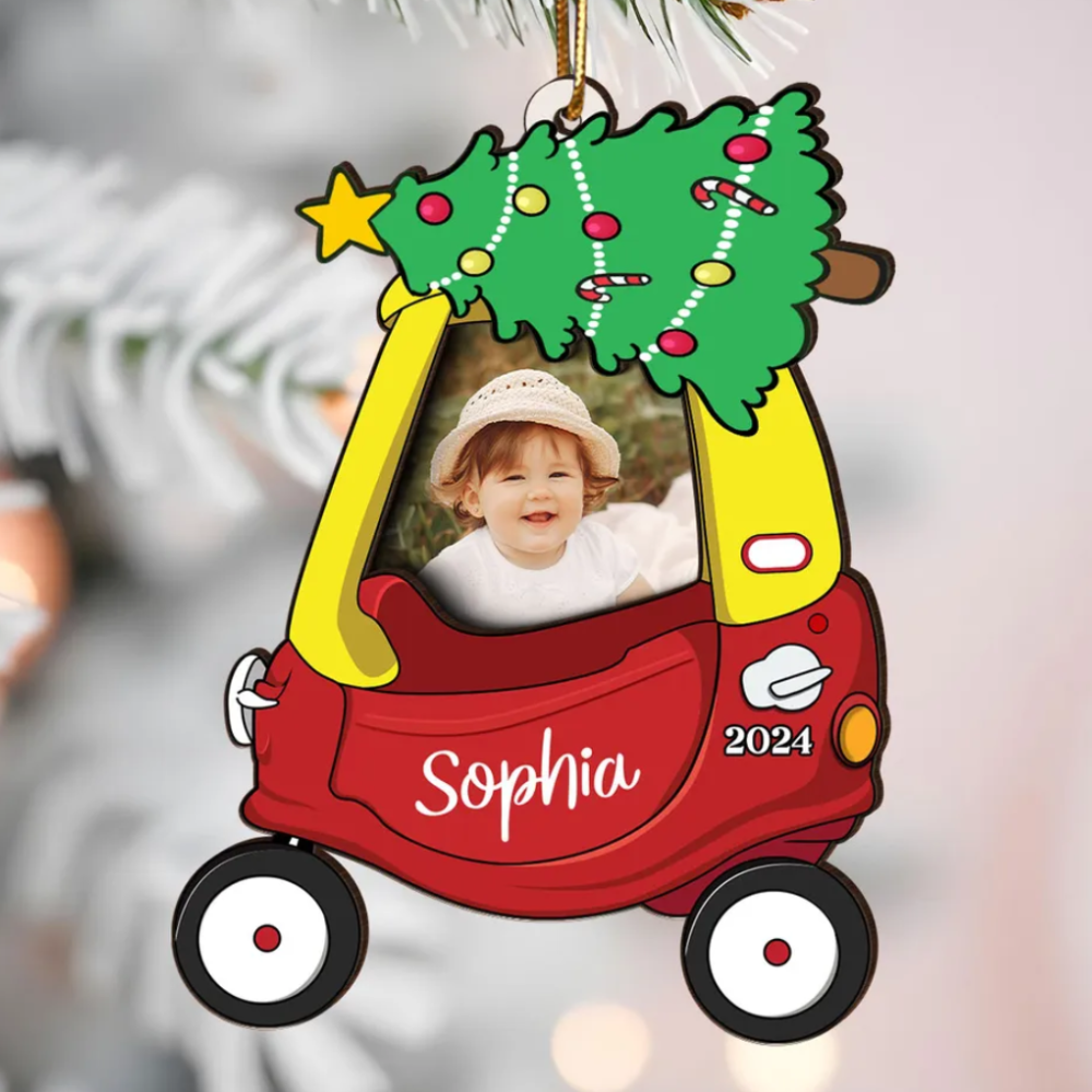 Cozy Coupe Personalized Kid Photo Frame Ornament, Christmas Decor, Custom Photo Baby Face Christmas Ornament ON0523