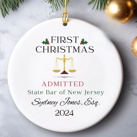 Personalized First Christmas Admitted Lawyer Christmas Ornament, Custom Name New Lawyer Ornament For Bar Exam Pass Congratulations ON0706