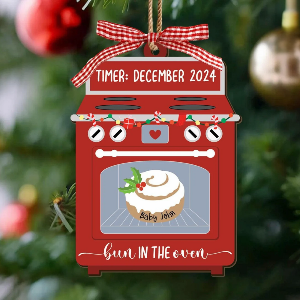 Personalized Bun In The Oven Ornament, Custom Pregnancy Announcement Christmas Ornament ON1550