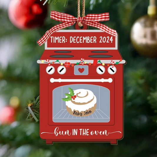 Personalized Bun In The Oven Ornament, Custom Pregnancy Announcement Christmas Ornament ON1550