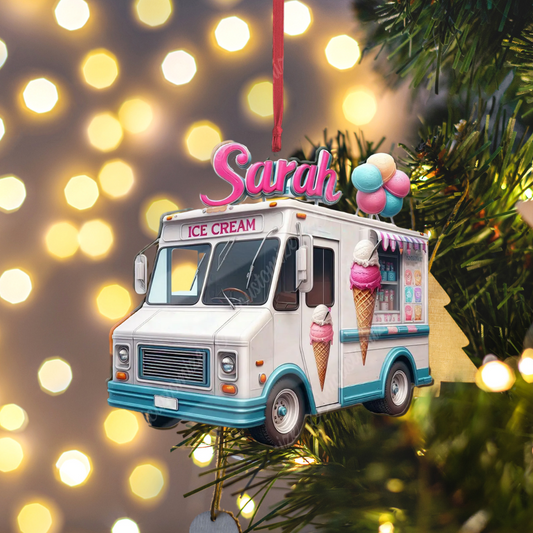 Personalized Ice Cream Truck Christmas Ornament, Custom Name Ice Cream Lover Ornament ON1022