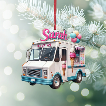 Personalized Ice Cream Truck Christmas Ornament, Custom Name Ice Cream Lover Ornament ON1022