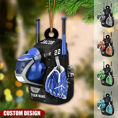 Personalized Baseball Bag Christmas Ornament, Custom Name Number Baseball Player Ornament ON1311