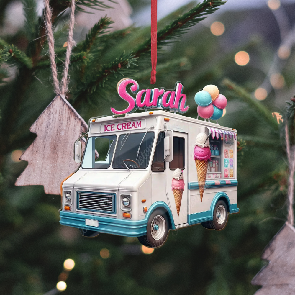 Personalized Ice Cream Truck Christmas Ornament, Custom Name Ice Cream Lover Ornament ON1022