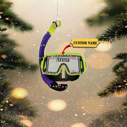 Personalized Goggles Diving Snorkeling Light Christmas Ornament, Custom Name Diving Lover Ornament ON1157