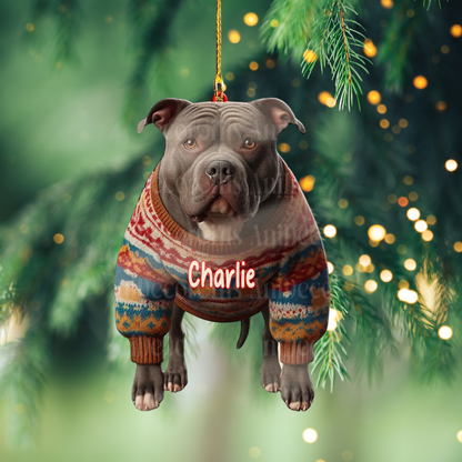 Personalized Pitbull Dog Hanging Christmas Ornament, Custom Pitbull Lover Ornament With Name ON0884