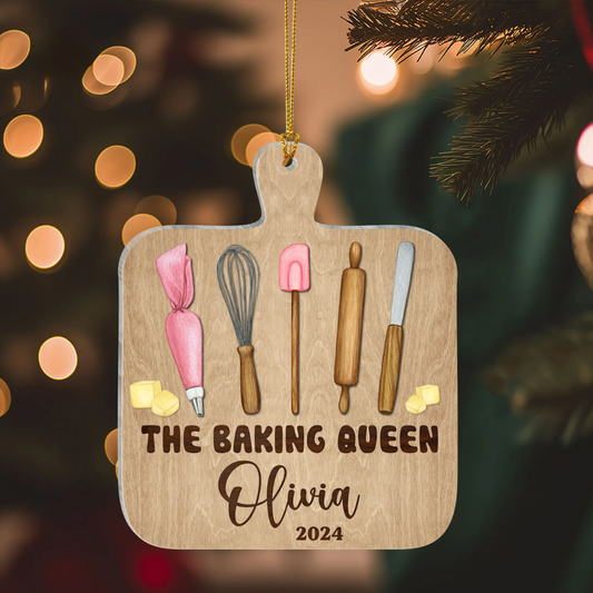 Personalized The Baking Queen Ornament, Custom Name Baker Baking Christmas Ornament ON1099