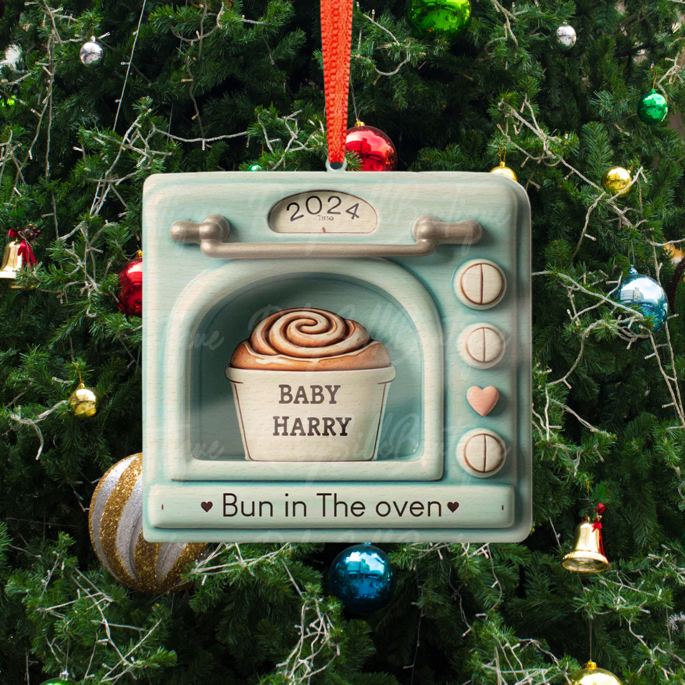 Personalized Expecting Baby Bun In Oven Christmas Ornament, Custom Pregnancy Ornament ON1534