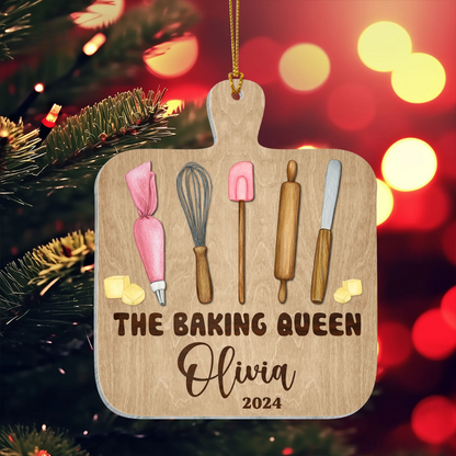 Personalized The Baking Queen Ornament, Custom Name Baker Baking Christmas Ornament ON1099