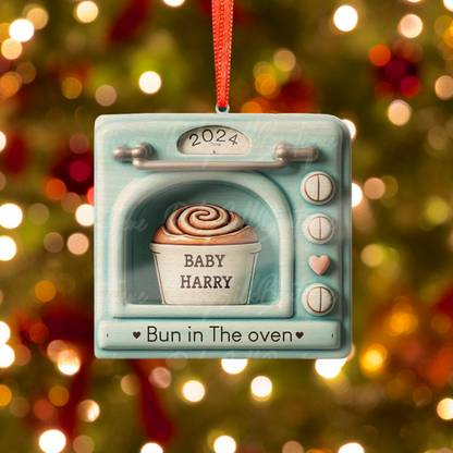 Personalized Expecting Baby Bun In Oven Christmas Ornament, Custom Pregnancy Ornament ON1534