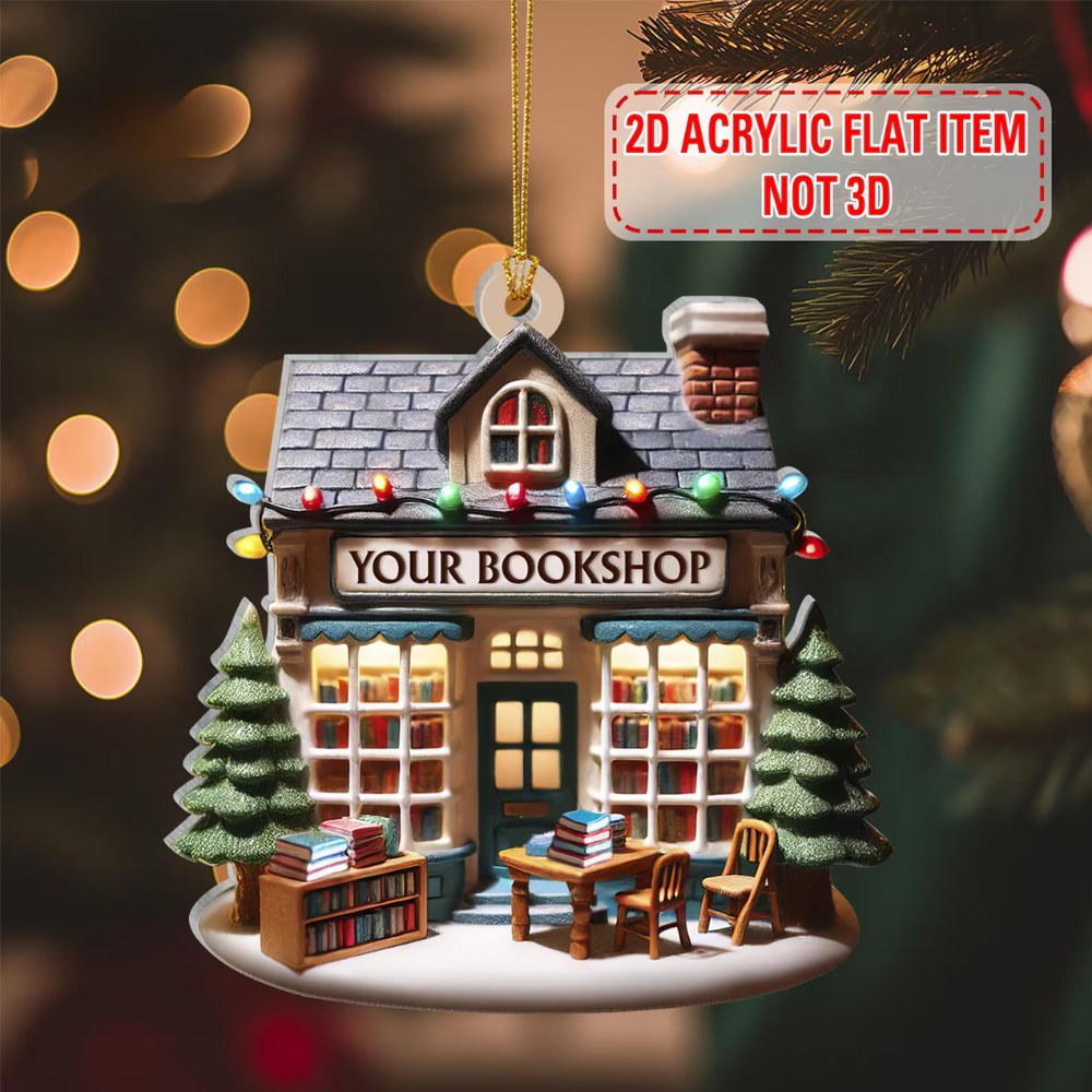 Personalized Bookshop Christmas Light Ornament, Custom Name Book Lover Ornament ON1747