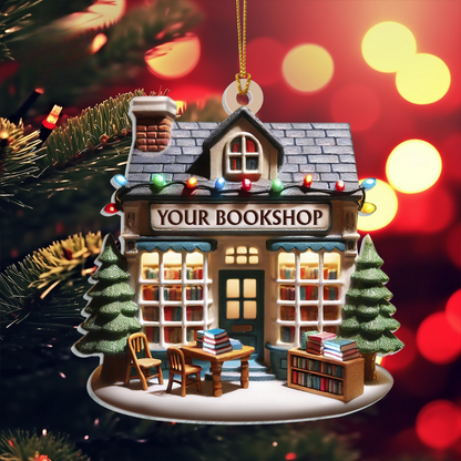 Personalized Bookshop Christmas Light Ornament, Custom Name Book Lover Ornament ON1747