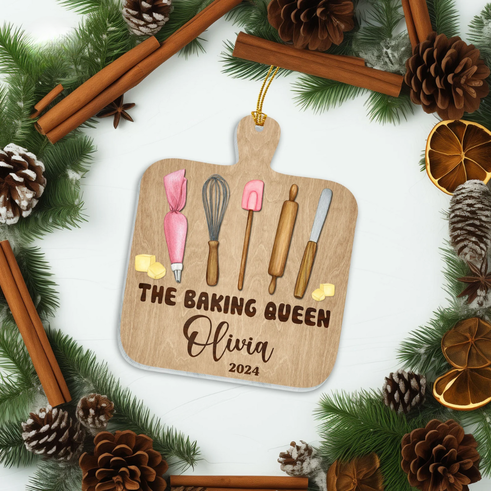 Personalized The Baking Queen Ornament, Custom Name Baker Baking Christmas Ornament ON1099