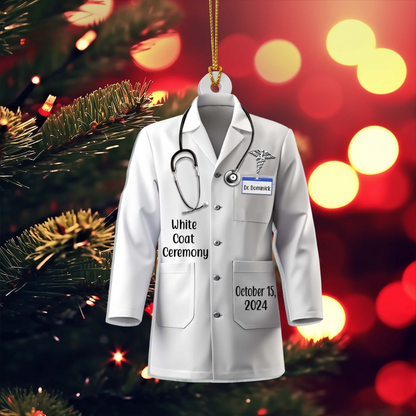 Personalized Doctor White Medical Coat Ceremony Ornament, Custom Doctor Christmas Ornament ON1100