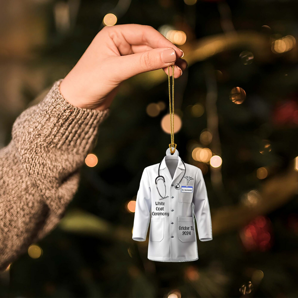 Personalized Doctor White Medical Coat Ceremony Ornament, Custom Doctor Christmas Ornament ON1100