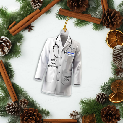 Personalized Doctor White Medical Coat Ceremony Ornament, Custom Doctor Christmas Ornament ON1100