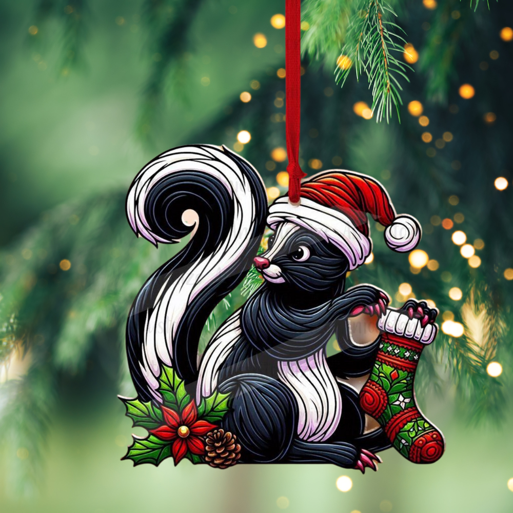 Skunk Wearing Stocking Christmas Ornament, Skunk Lover Xmas Ornament ON1027