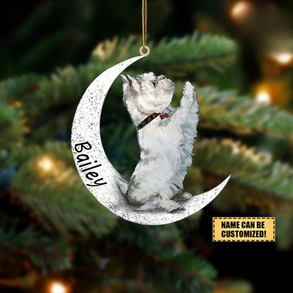 Personalized Westie Sit On The Moon Ornament, Custom Name Westie Memorial Ornament ON1356