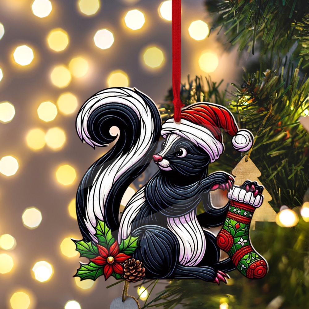 Skunk Wearing Stocking Christmas Ornament, Skunk Lover Xmas Ornament ON1027