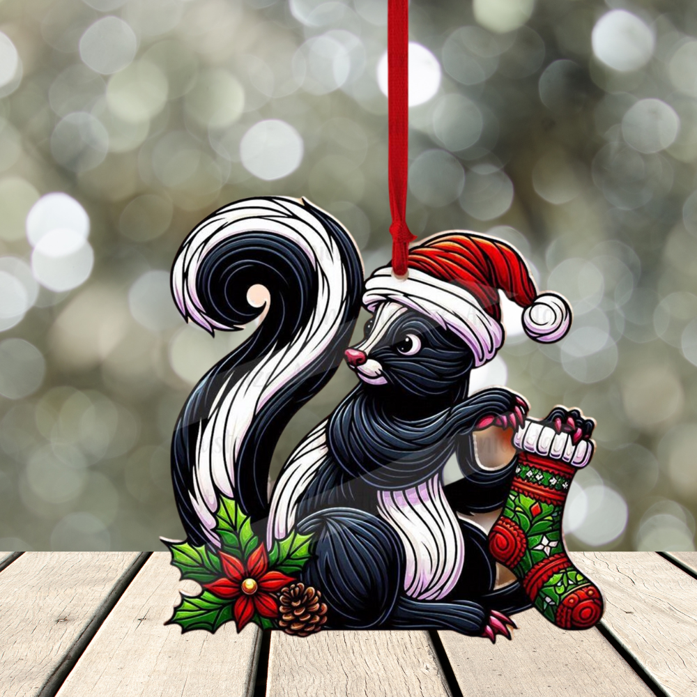 Skunk Wearing Stocking Christmas Ornament, Skunk Lover Xmas Ornament ON1027