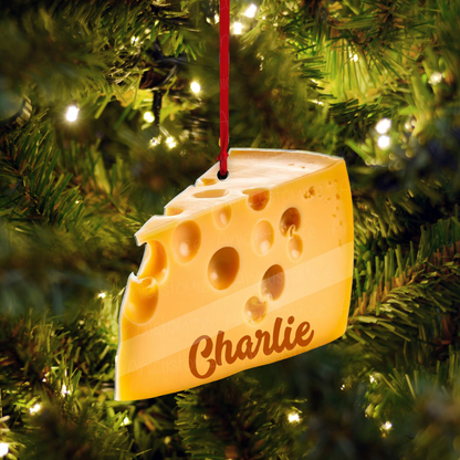 Personalized Cheese Christmas Ornament, Custom Name Small Funky Cheese Wedge Foodie Lover Ornament ON1316