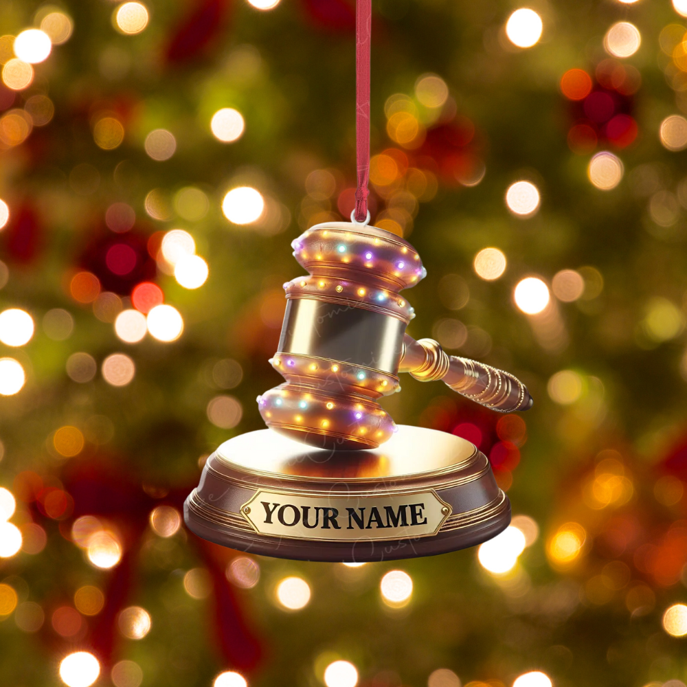 Personalized Golden Judge Gavel Christmas Light Ornament, Custom Name Loved Judge Gavel Ornament ON1029