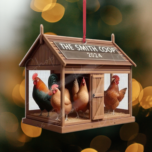 Personalized Chicken Coop Xmas Ornament, Custom Name Chicken Farmhouse Ornament ON1765