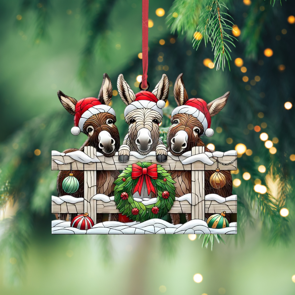 Three Peeking Donkey Christmas Ornament, Funny Donkey Lover Xmas Ornament ON1317