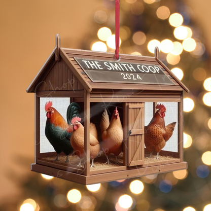 Personalized Chicken Coop Xmas Ornament, Custom Name Chicken Farmhouse Ornament ON1765