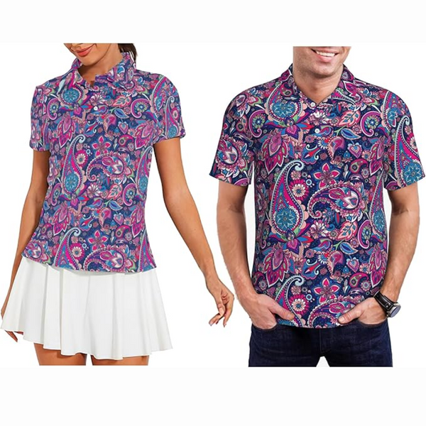 Paisley Mens And Womens Matching Golf Polo Shirts, Matching Golf Shirts Couples GZ0045