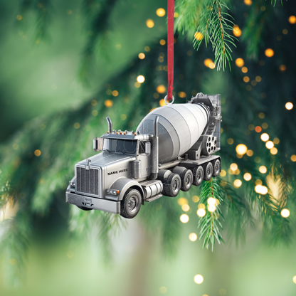 Personalized Concrete Mixing Transport Truck Ornament, Custom Name Concrete Mixer Truck Ornament ON1030