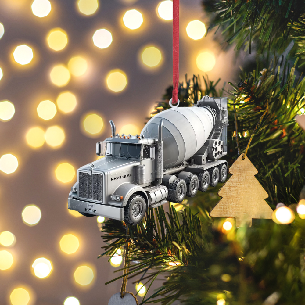 Personalized Concrete Mixing Transport Truck Ornament, Custom Name Concrete Mixer Truck Ornament ON1030