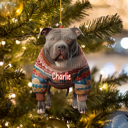 Personalized Pitbull Dog Hanging Christmas Ornament, Custom Pitbull Lover Ornament With Name ON0884