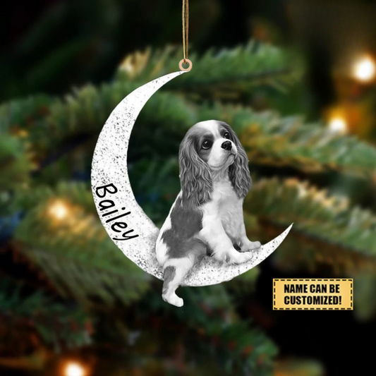 Personalized Cavalier King Charles Spaniel Sit On the Moon Ornament, Custom Cavalier King Memorial Ornament ON1357