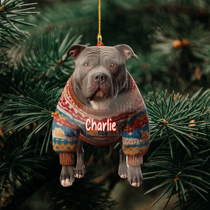 Personalized Pitbull Dog Hanging Christmas Ornament, Custom Pitbull Lover Ornament With Name ON0884