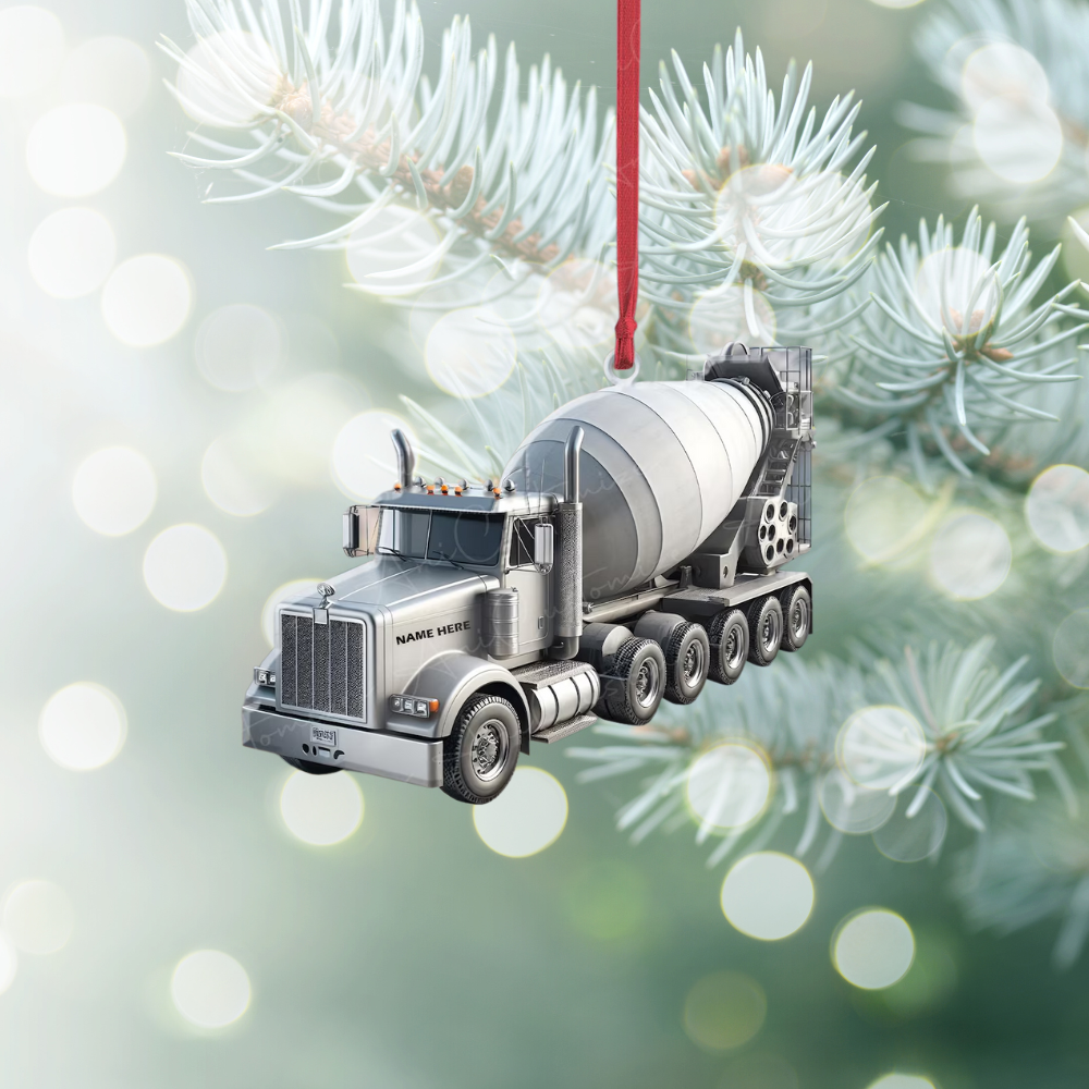 Personalized Concrete Mixing Transport Truck Ornament, Custom Name Concrete Mixer Truck Ornament ON1030