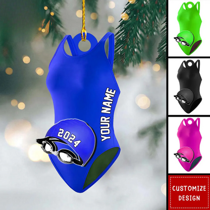 Personalized Swimsuit Christmas Ornament, Custom Name Swimmer Swimming Lovers Ornament ON1182