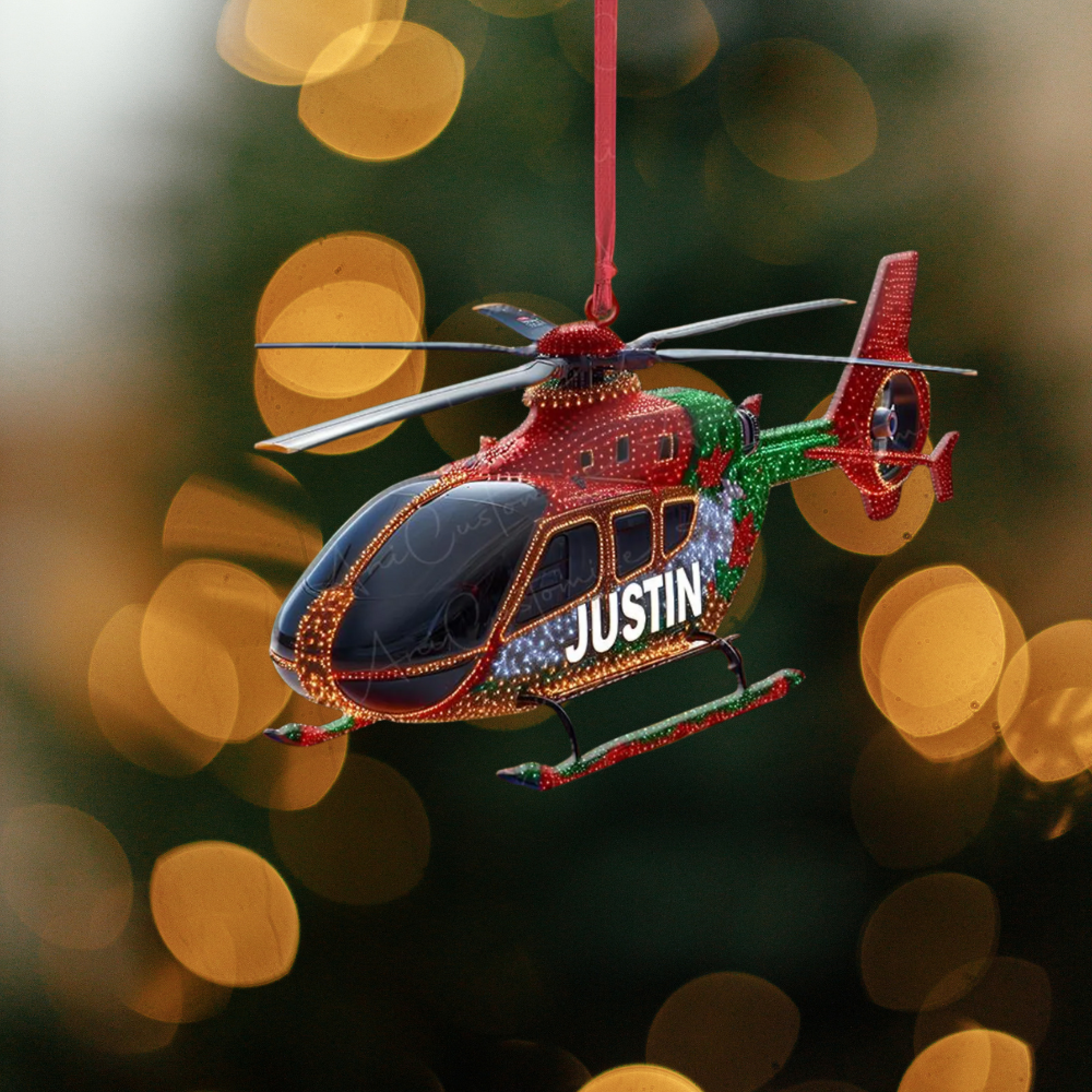 Personalized Helicopter Christmas Ornament, Custom Name Pilot Ornament ON1322