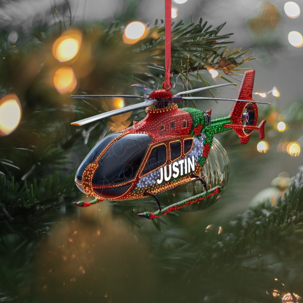 Personalized Helicopter Christmas Ornament, Custom Name Pilot Ornament ON1322