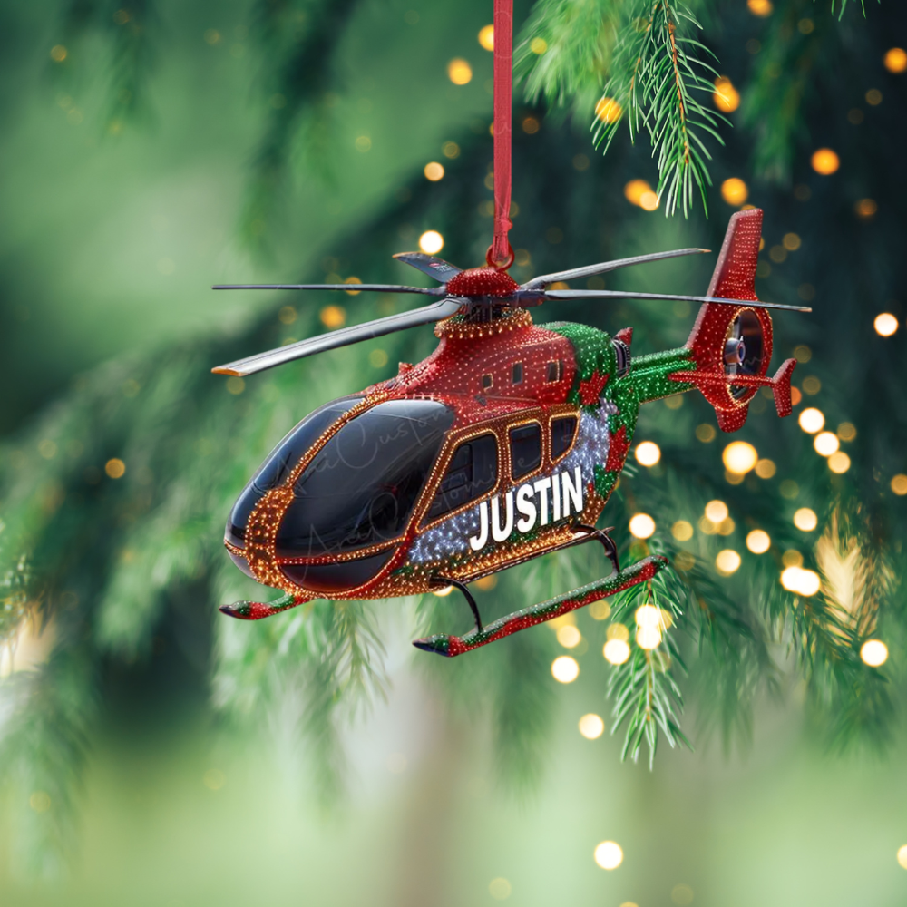 Personalized Helicopter Christmas Ornament, Custom Name Pilot Ornament ON1322