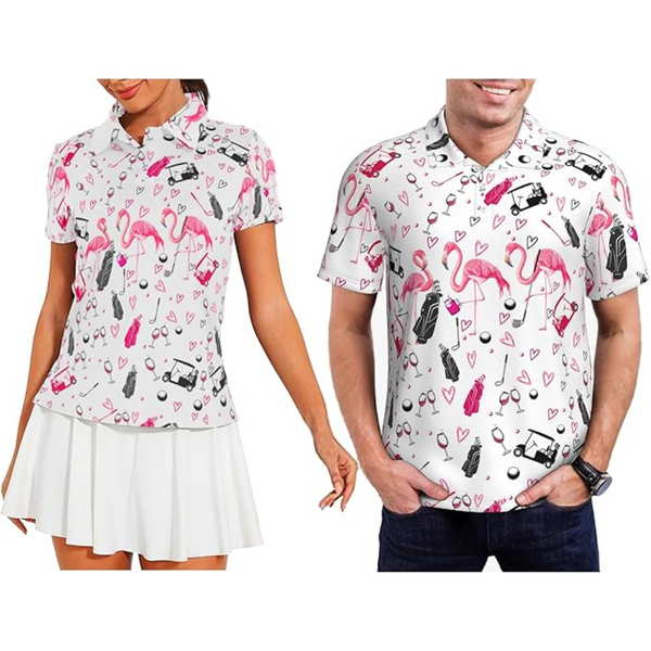 Matching Flamingo Men And Women Golf Polo Shirts, Matching Couple Golf Shirts GZ0048