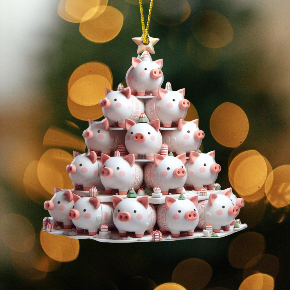 Christmas Pigs Tree Ornament, Pig Xmas Ornament ON1018