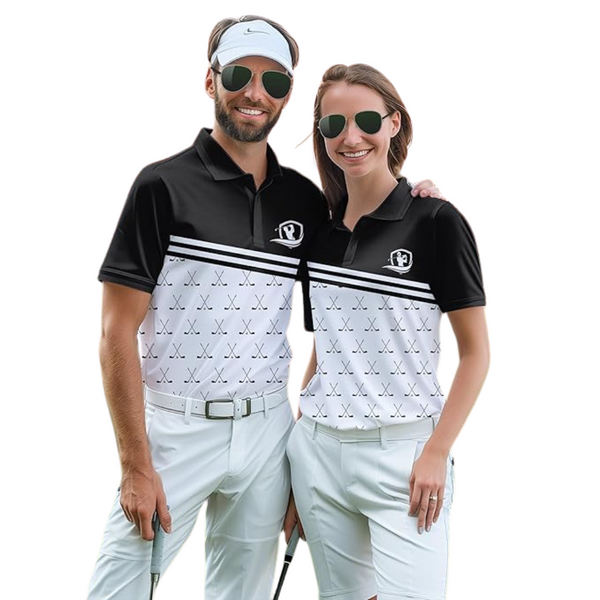 Matching Black And White Golf Polo Shirt For Couples, Matching Men And Women Golf Shirts GZ0050