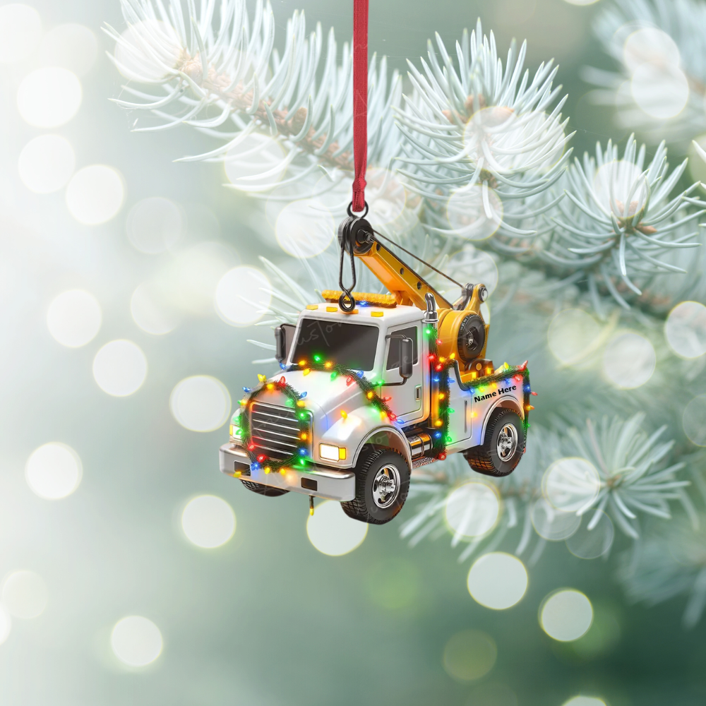 Personalized Tow Truck Christmas Light Ornament, Custom Name Truck Driver Ornament ON1327