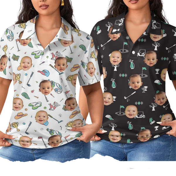 Custom Face Golf Polo Shirts For Women,  Custom Face Funny Golf Shirt GE0095