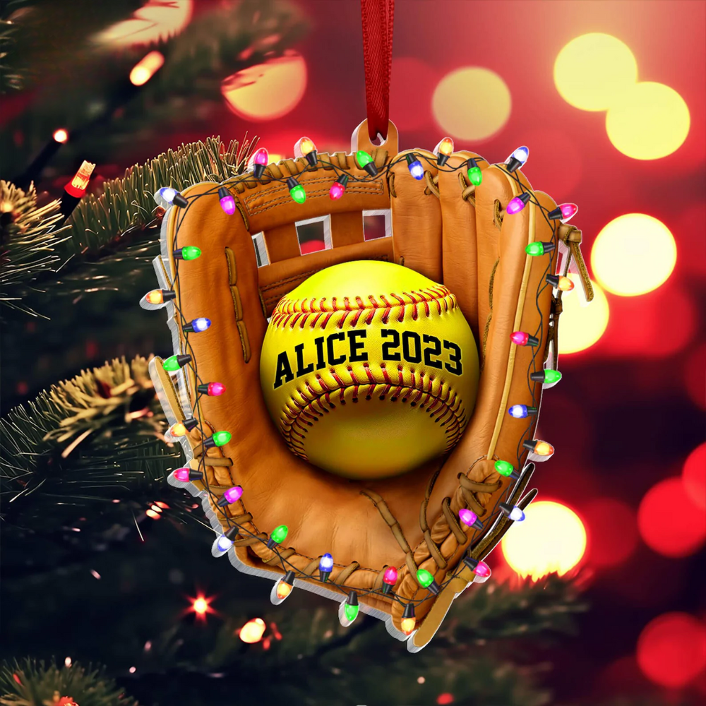 Personalized Softball Glove Light Christmas Ornament, Custom Softball Players Xmas Ornament ON1096