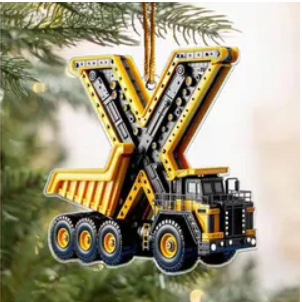 Personalized Construction Vehicle Letter Ornament 2024, Custom Initial Letter Truck Tractor Ornament ON0970