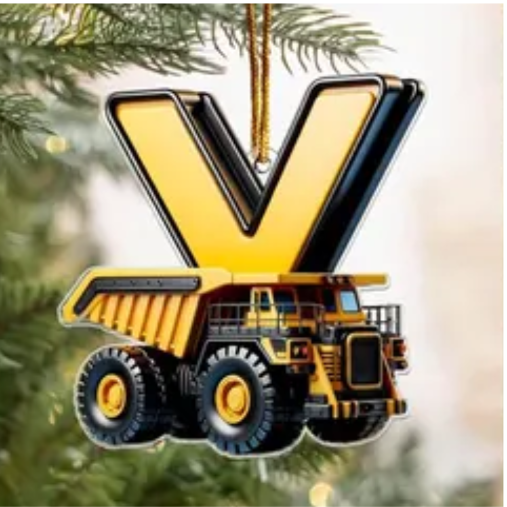 Personalized Construction Vehicle Letter Ornament 2024, Custom Initial Letter Truck Tractor Ornament ON0970