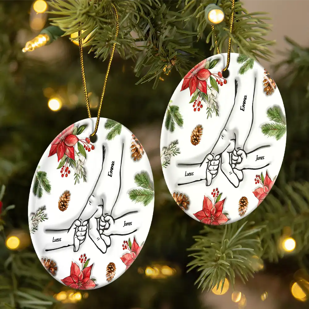 Christmas Hand In Hand, I Will Always Protect You - 3D Inflated Effect Printed Personalized Circle Ceramic Ornament,Custom Grandma Nana Mimi Ornament ON0321