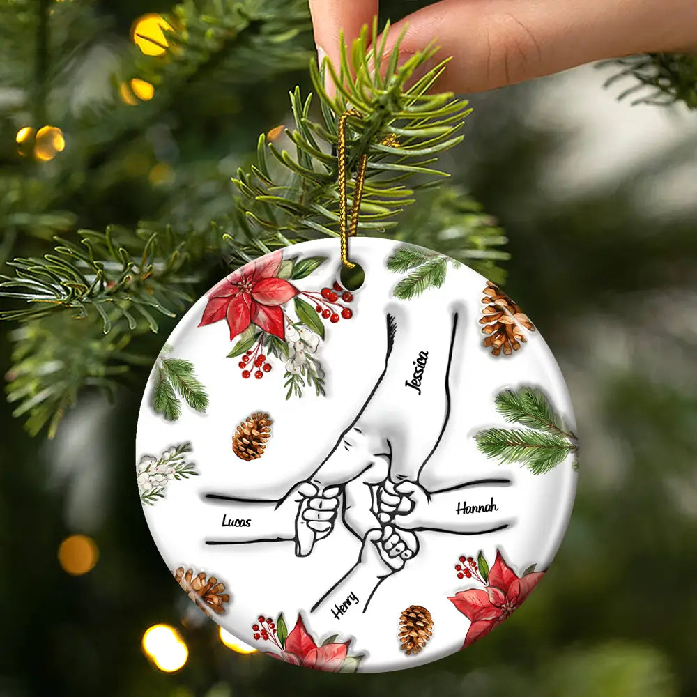 Christmas Hand In Hand, I Will Always Protect You - 3D Inflated Effect Printed Personalized Circle Ceramic Ornament,Custom Grandma Nana Mimi Ornament ON0321